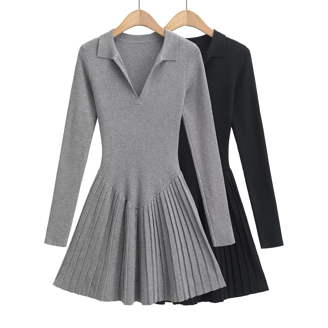 Damen langärmliges Plisseekleid R&B