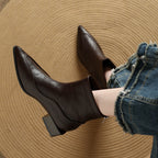 Damen elegante Stiefeletten mit modernem Blockabsatz und spitz zulaufender Schuhform R&B