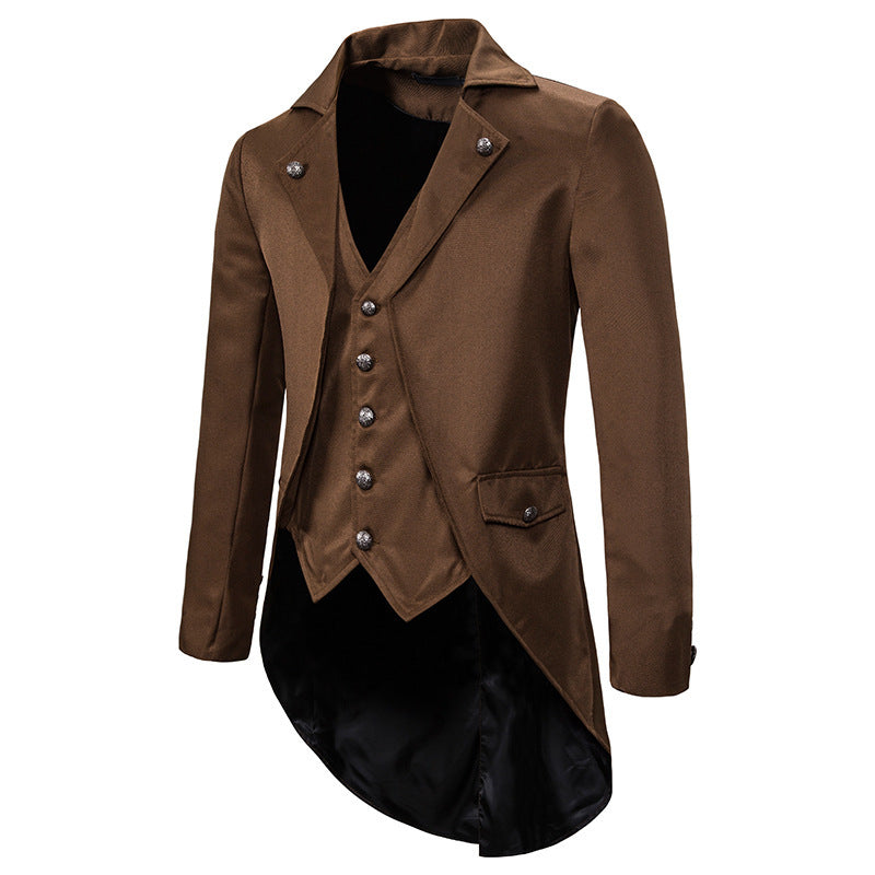 Herren eleganter Steampunk-Sakko mit asymmetrischem Schnitt und edlen Details R&B