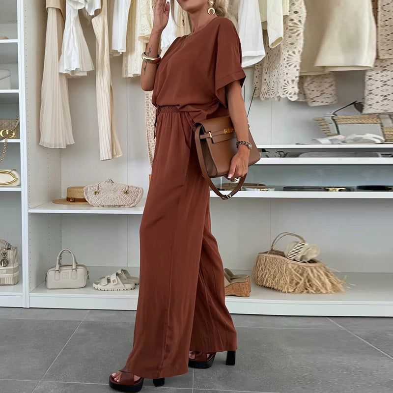 Damen Lässiger Jumpsuit mit weitem Bein und Taillenzug R&B
