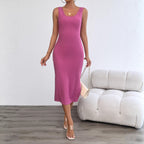 Damen figurbetontes Midi-Kleid aus Rippstrick mit Spaghettiträgern EB