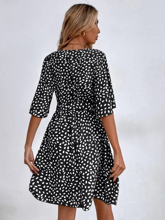 Damen Wickelkleid mit breiten Ärmeln und Taillengürtel R&B