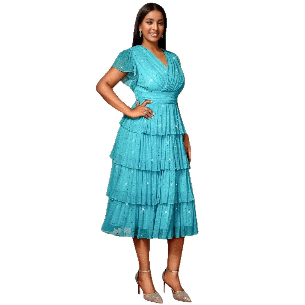 Damen Festliches Kleid mit schimmernden Rüschenschichten R&B