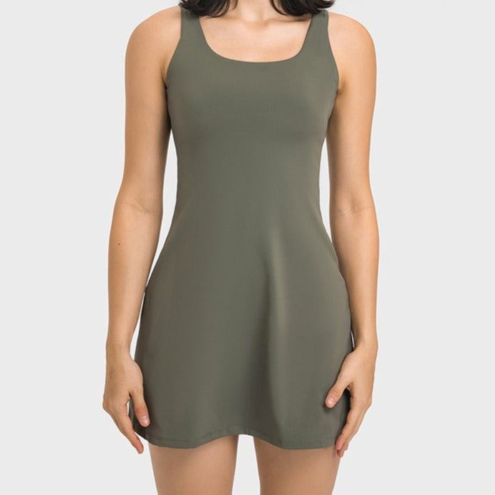 Damen Freizeitkleid mit tiefem Rundhalsausschnitt und schwingender Silhouette R&B