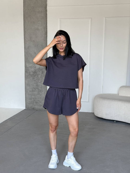Damen Sportliches Kurzarm-Oberteil und Shorts-Set R&B