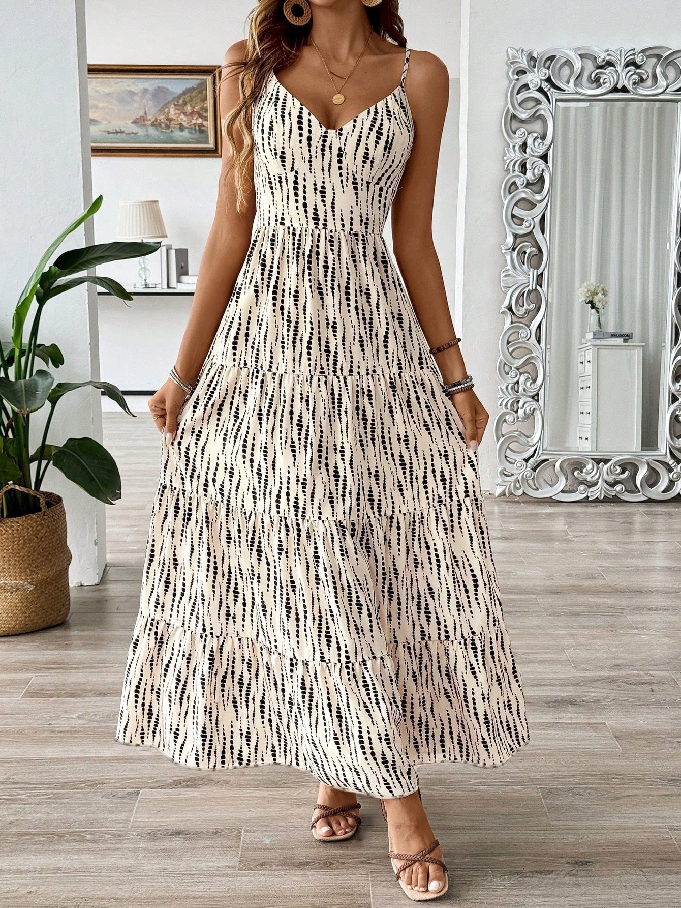 Damen Maxikleid mit trägerlosem Design und fließendem Schnitt R&B