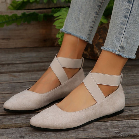 Damen elegante Ballerinas mit gekreuzten Riemen und weichem Obermaterial R&B