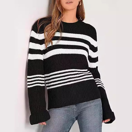 Damen gestrickter Pullover im lässigen Streifenlook R&B