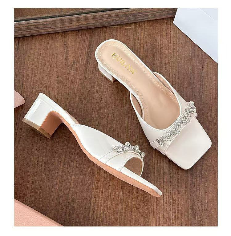 Damen elegante Mules mit funkelndem Schmuckdetail und rutschfester Sohle R&B