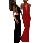 Damen Elegantes Abendkleid mit schimmerndem tiefem V-Ausschnitt und figurschmeichelnder Silhouette R&B