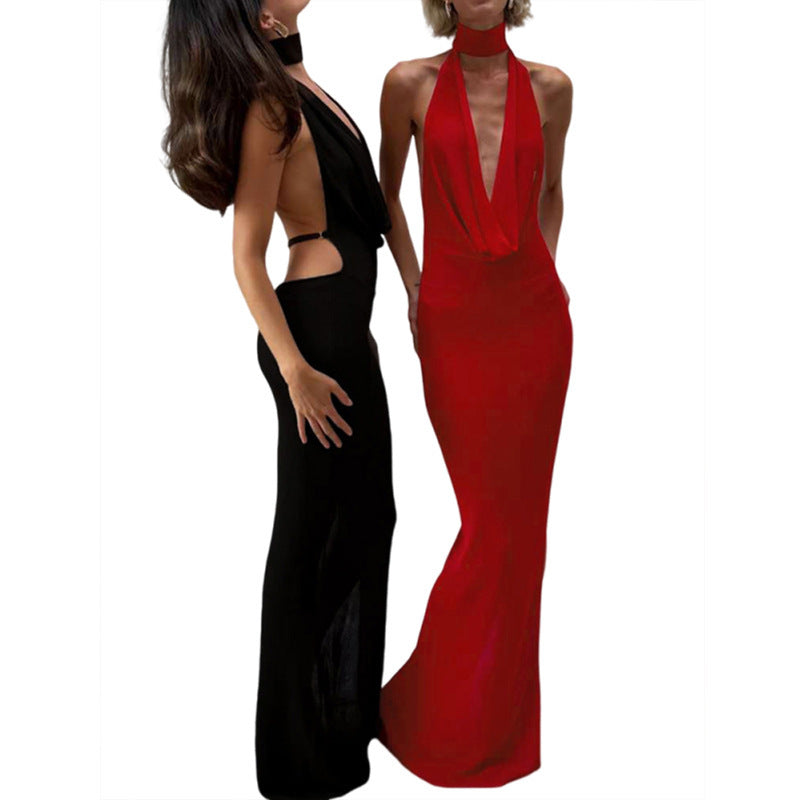 Damen Elegantes Abendkleid mit schimmerndem tiefem V-Ausschnitt und figurschmeichelnder Silhouette R&B