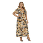 Damen Maxikleid mit kreativem Animalprint und V-Ausschnitt R&B