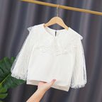 Mädchen elegante Bluse mit transparenten Tüllärmeln R&B