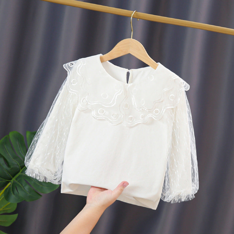 Mädchen elegante Bluse mit transparenten Tüllärmeln R&B