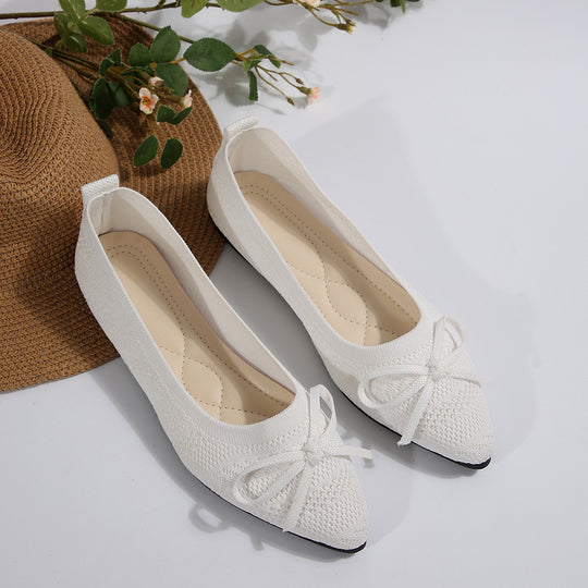 Damen elastische Ballerinas mit modischem Schleifenakzent R&B