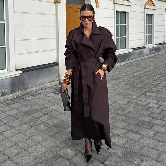 Damen modischer Trenchcoat mit Gürtel und voluminösen Ärmeln R&B