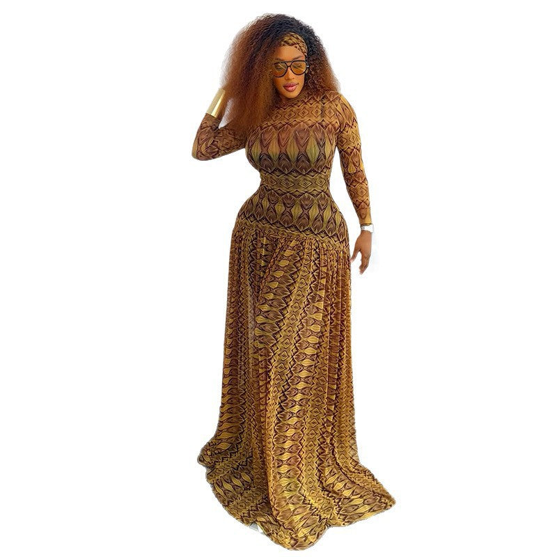 Damen Maxi-Kleid mit floralem Muster und elegantem Chiffon R&B