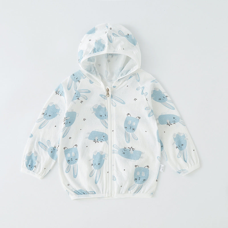Unisex nan leichte atmungsaktive Kapuzen-Zip-Jacke aus Musselin für Babys mit Hasenmotiv R&B