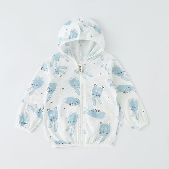 Unisex nan leichte atmungsaktive Kapuzen-Zip-Jacke aus Musselin für Babys mit Hasenmotiv R&B
