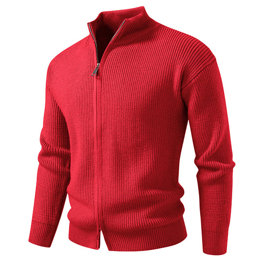 Herren Strickjacke mit hohem Kragen und durchgehender Reißverschluss R&B