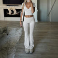 Damen Lässiges Zweiteiliges Lounge-Set mit cropped Oberteil und Bootcut-Hosen R&B