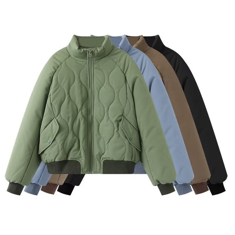 Damen Steppjacke im sportlichen Design mit hohem Kragen und elastischen Bündchen R&B