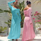 Damen Elegantes Maxikleid mit asymmetrischem Design und Raffungen