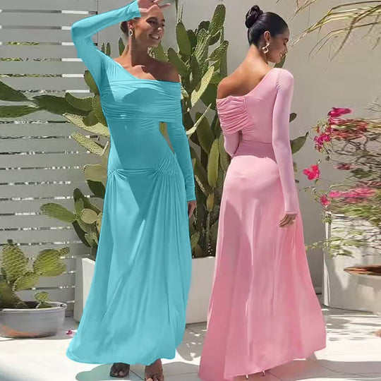 Damen Elegantes Maxikleid mit asymmetrischem Design und Raffungen R&B