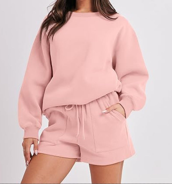 Damen Sportliches Freizeitsweatshirt und Shorts-Set R&B