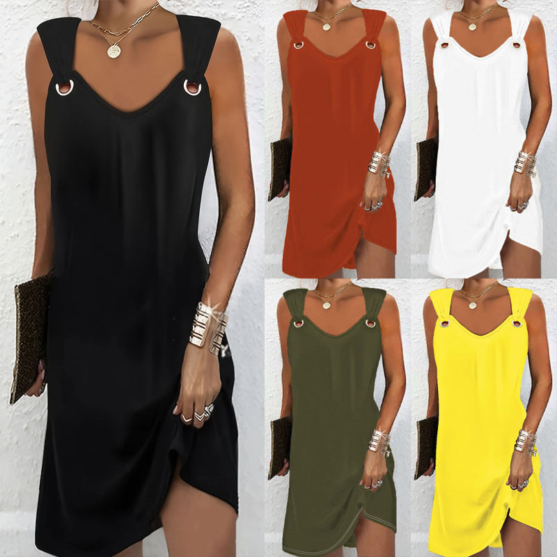 Damen Wickelkleid mit dekorativen Trägern und V-Ausschnitt R&B