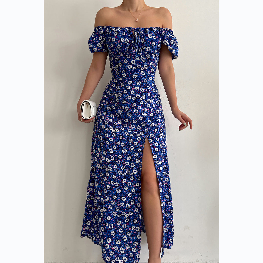 Damen Off-Shoulder Maxikleid mit floralem Design und elegantem Schlitz R&B