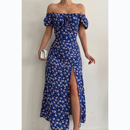 Damen Off-Shoulder Maxikleid mit floralem Design und elegantem Schlitz R&B
