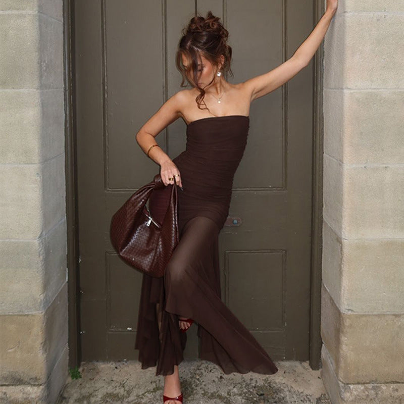 Damen Longdress mit raffinierten Falten und elegantem Chiffon-Einsatz R&B