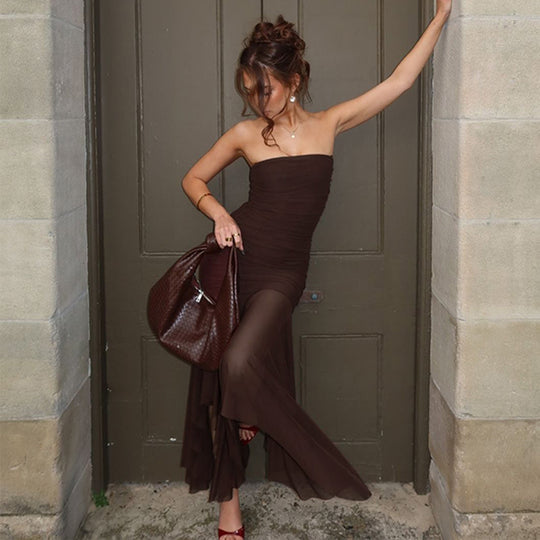 Damen Longdress mit raffinierten Falten und elegantem Chiffon-Einsatz R&B