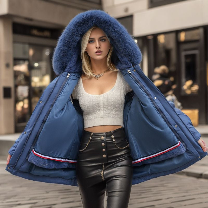Damen warme Winterjacke mit abnehmbarem Pelzkragen R&B
