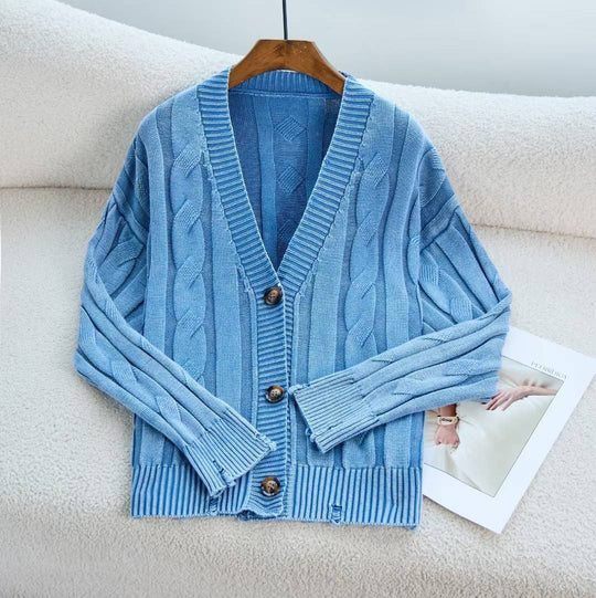Damen Gemusterter Strickcardigan mit Zopfmuster und Knopfdetails R&B