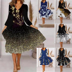 Damen V-Ausschnitt Midi-Kleid mit fließendem Rock und floralem Ärmeldesign R&B