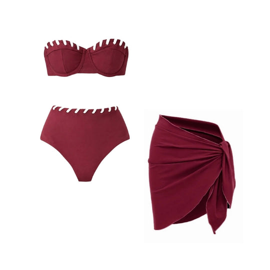 Damen Bikini-Set mit modischem High-Waist-Höschen und Latzhosen von R&B