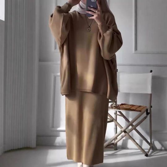 Damen Lässiges Zweiteiler-Kleidungsset mit weitem Schnitt und eleganten Puffärmeln R&B