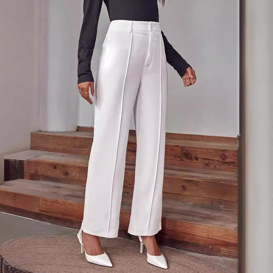 Damen elegante High-Waist Palazzo-Hose mit breiten Beinen und Falten R&B