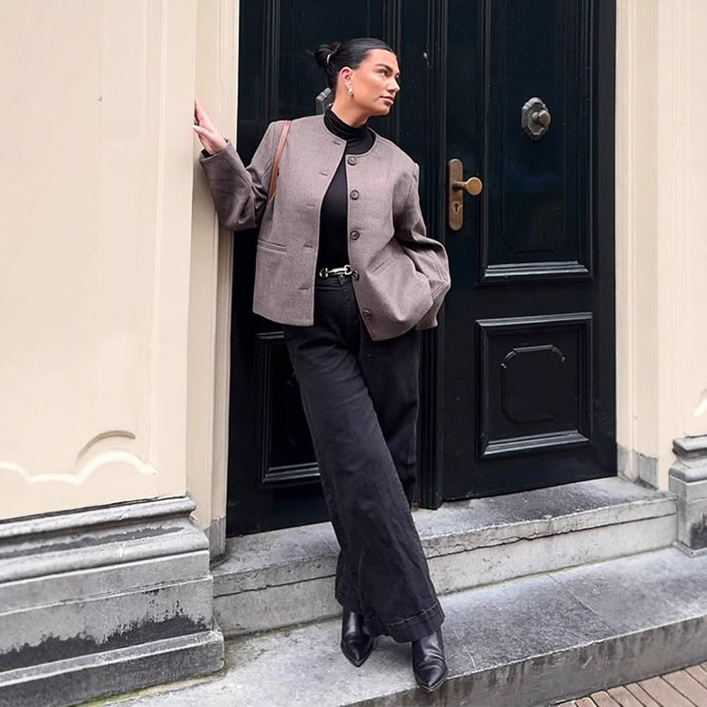Damen lässige Wolljacke mit knopfdetails und praktischen Taschen R&B
