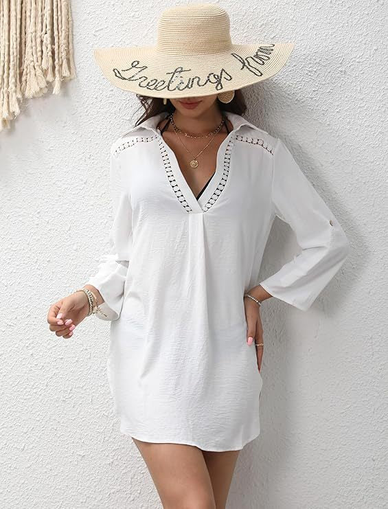 Damen Strandkleid mit V-Ausschnitt und exquisite Einsätze R&B