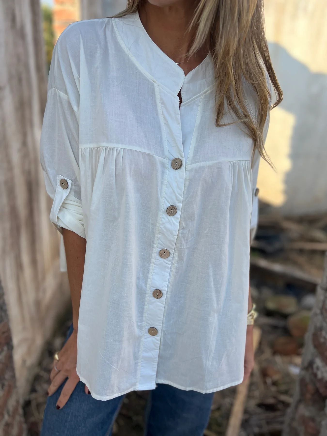 Damen Baumwollbluse mit Knopfleiste und bequemem Schnitt