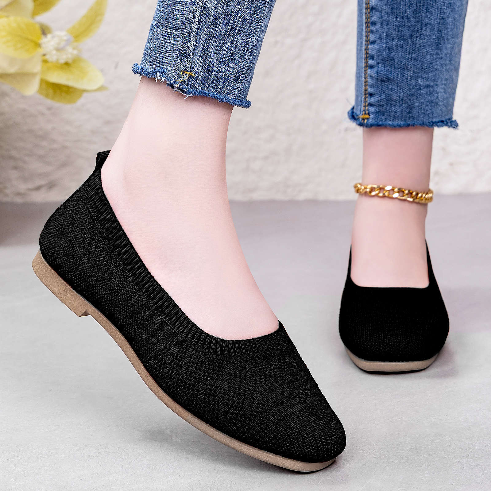 Damen elegante Ballerinas aus atmungsaktivem Strickmaterial R&B