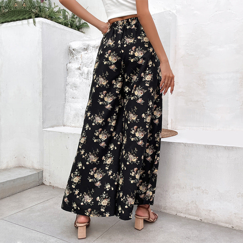 Damen Palazzo-Hose mit floralem Muster und hohen Schlitzen R&B