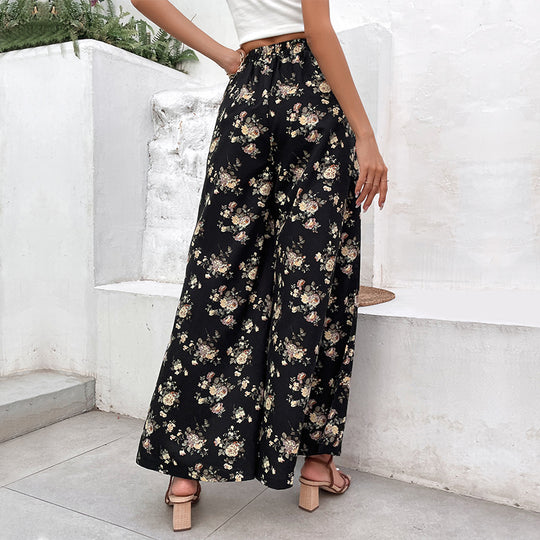 Damen Palazzo-Hose mit floralem Muster und hohen Schlitzen R&B