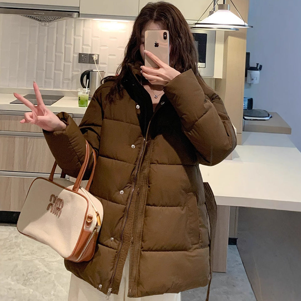 Damen klassische Pufferjacke mit hohem Kragen und praktischen Taschen R&B