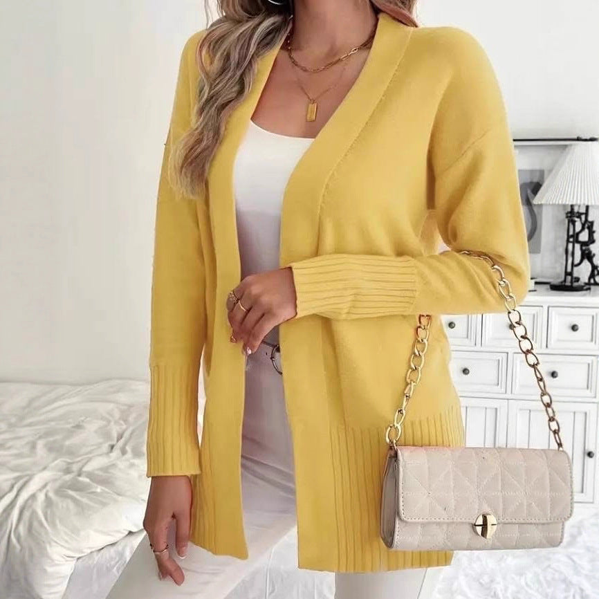 Damen Langer Strickcardigan mit feinen Rippdetails und lässigem Schnitt R&B