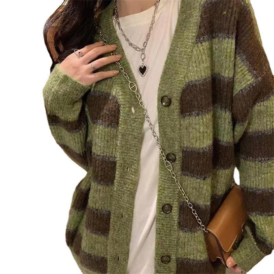 Damen Grobstrickjacke mit modischem Streifenmuster und lässigem Schnitt R&B
