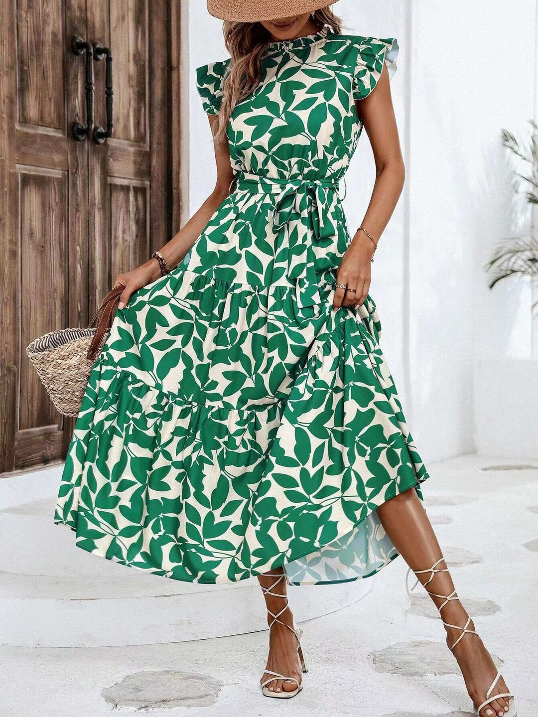 Damen Maxikleid mit Rüschendetails und floralem Print R&B